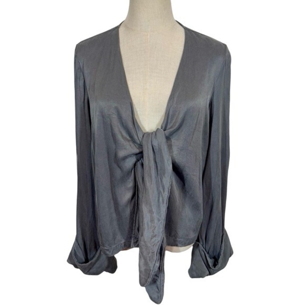 Djerf Avenue Tie Top Long Sleeve Storm- Still Full Price